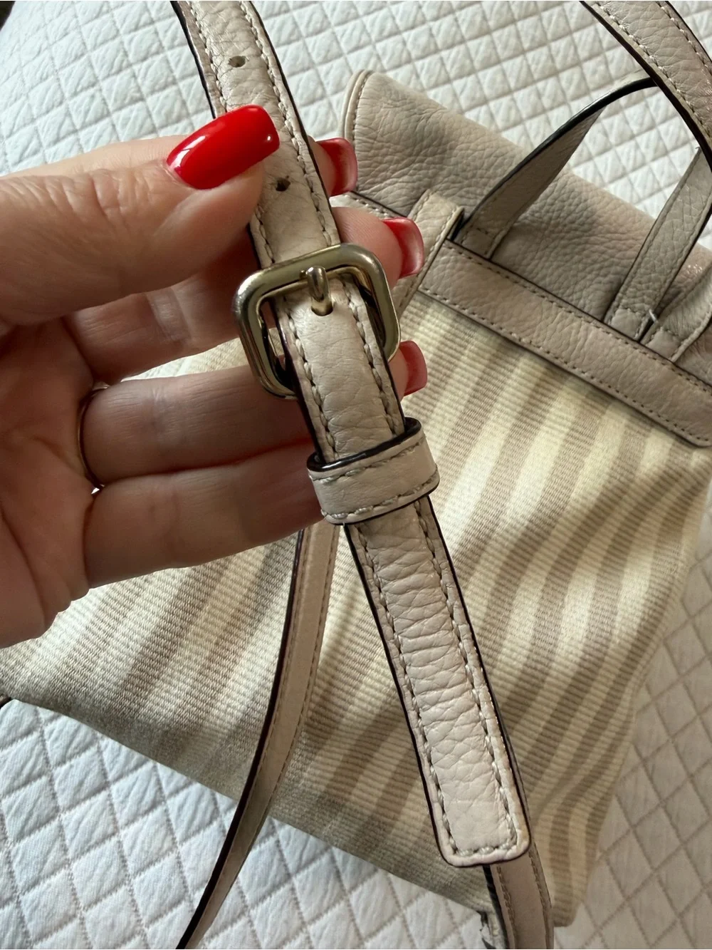 kate spade Cream and Beige Striped Mini Backpack